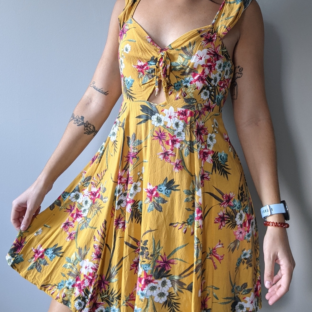 Yellow floral cutout dress